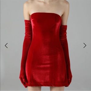 Miscreants Red Velvet Cupid Dress & Gloves